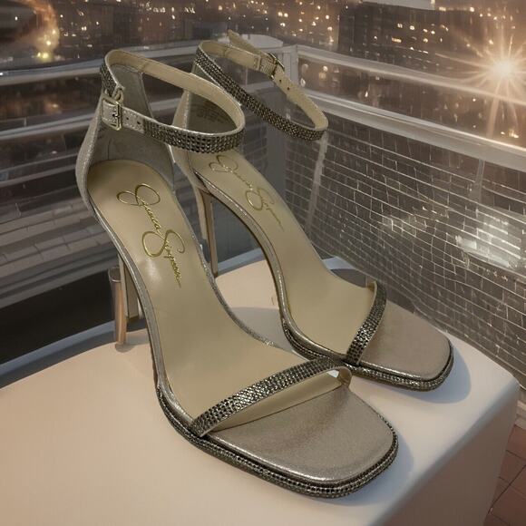 Jessica Simpson Ostey Heeled Sandals Womens Size 10.5 Champagne Rhinestone NEW - Picture 13 of 15
